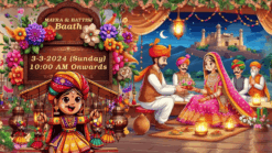 Vibrant Royal Rajasthani Wedding Celebration Invitation with Mayra, Bhaat, Battisi, Kacholar, Shubh Tilak, Sangeet, Haldi, Korath, Nikasi Baraat, Wedding Reception and Phere events