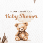 Rustic Bear theme Baby Shower Invitation in western style