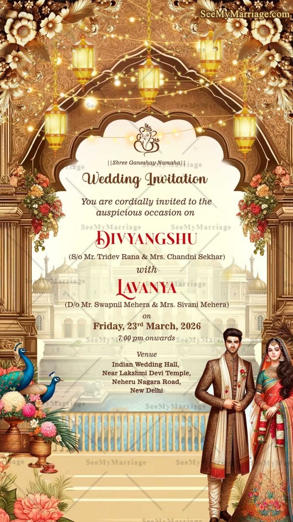 Elegant Indian Wedding Invitation with Traditional Mandap, Floral Decor ...