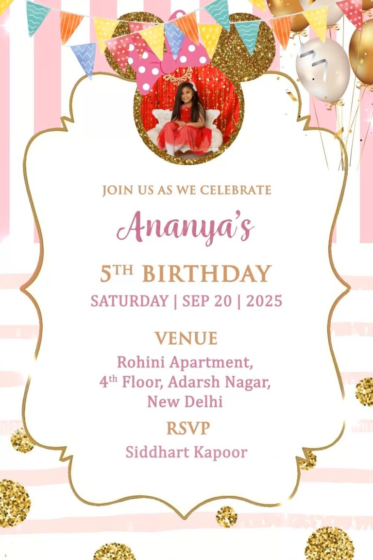 Cute Minnie Mouse theme Birthday Invitation Video with add photo