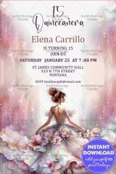 Dancing Girl Quinceañera Invitation Card with Flowers