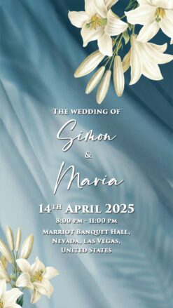 Easter Lillies Modern Wedding Invitation in blue theme