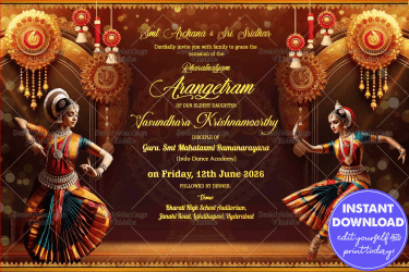 Elegance and Tradition, A Vibrant Arangetram Invitation Card