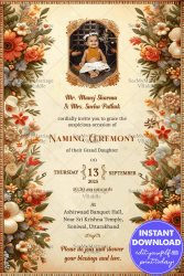 Floral-theme-Brick-color-Naming-Ceremony-Invitation-add-photo