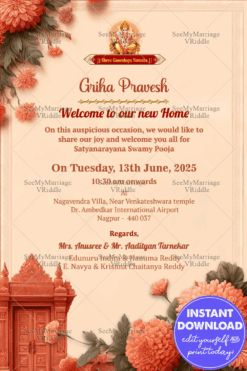 Orange Rustic Floral Housewarming Invitation Card