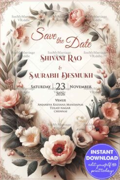 Save The Date Wedding Invitation Elegant Vintage Style With Floral