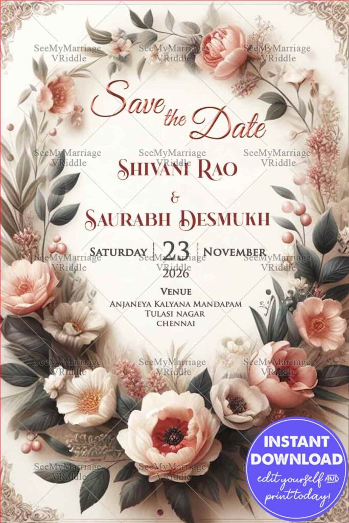 Save The Date Wedding Invitation Elegant Vintage Style With Floral