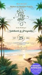 Sunset on Beach Theme Indian Save The Date Invitation