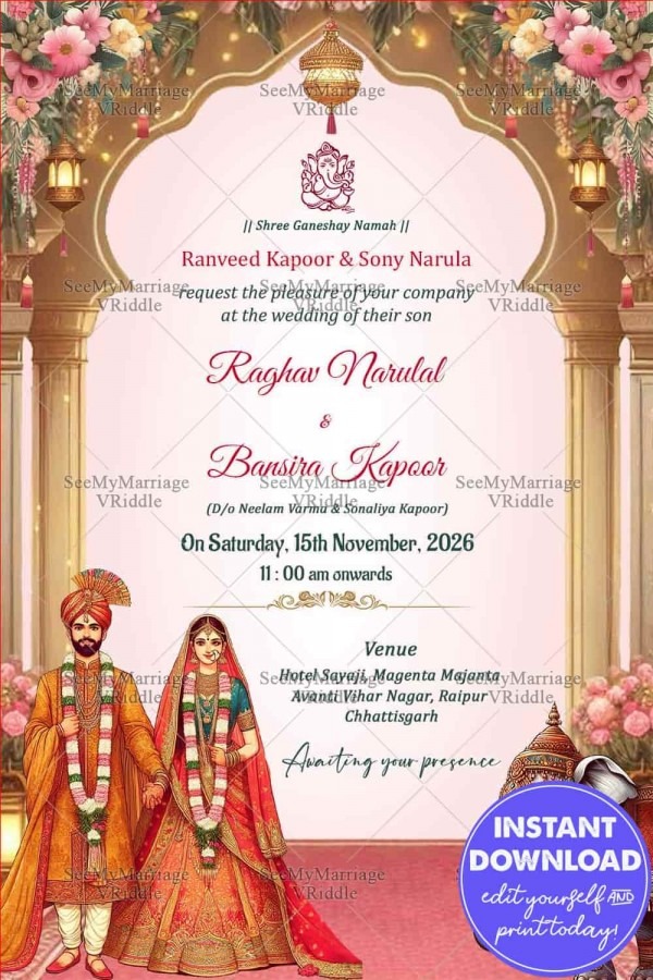 Traditional Rajasthani Floral Theme Indian Wedding Invitation Card ...