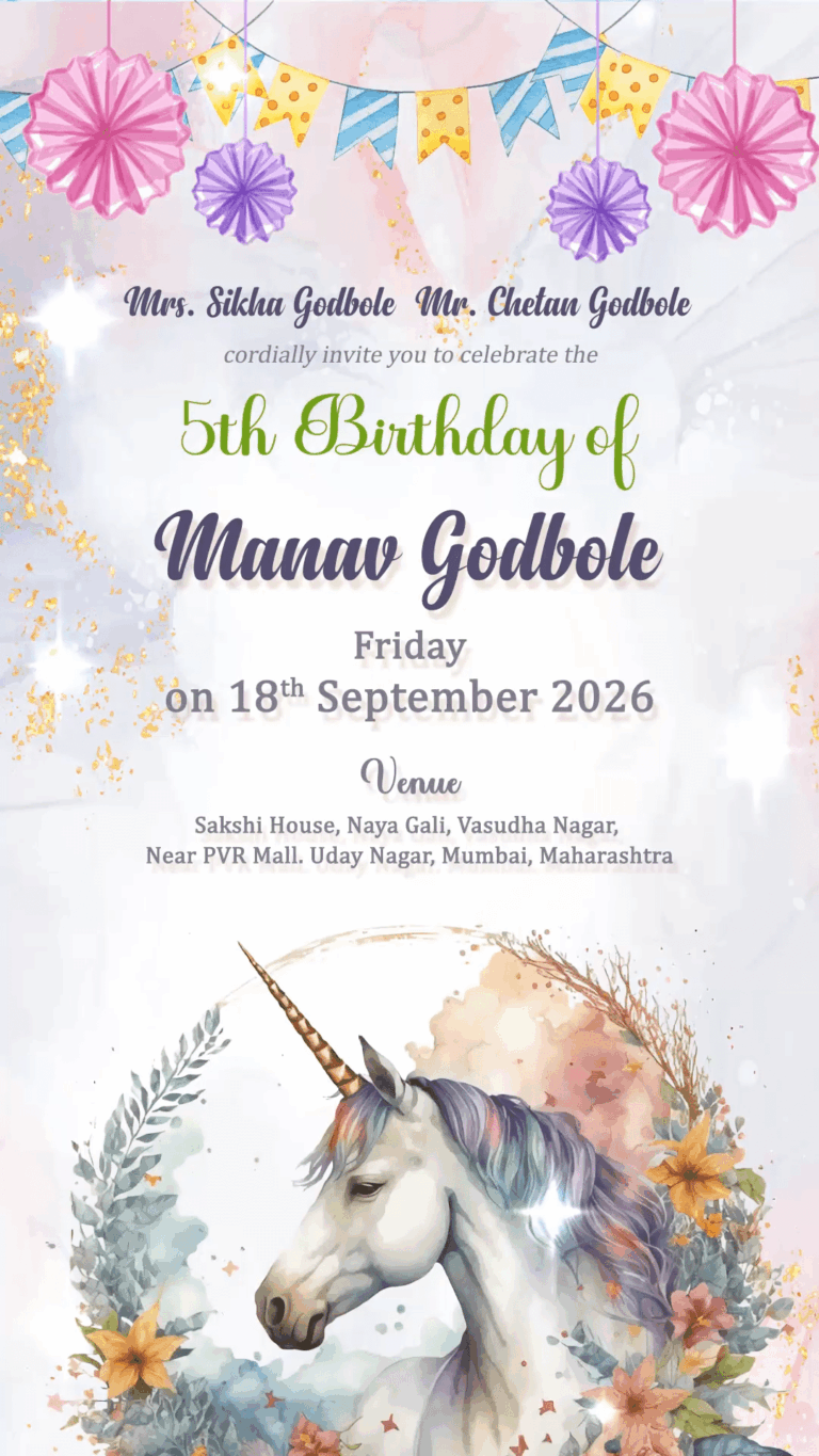 Watercolor Unicorn Theme Birthday Invitation Video