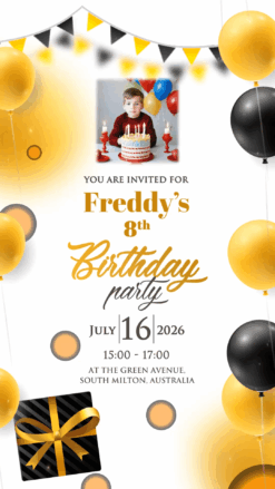 Black And Yellow Balloons Theme Birthday Party Invitation Video With Photo