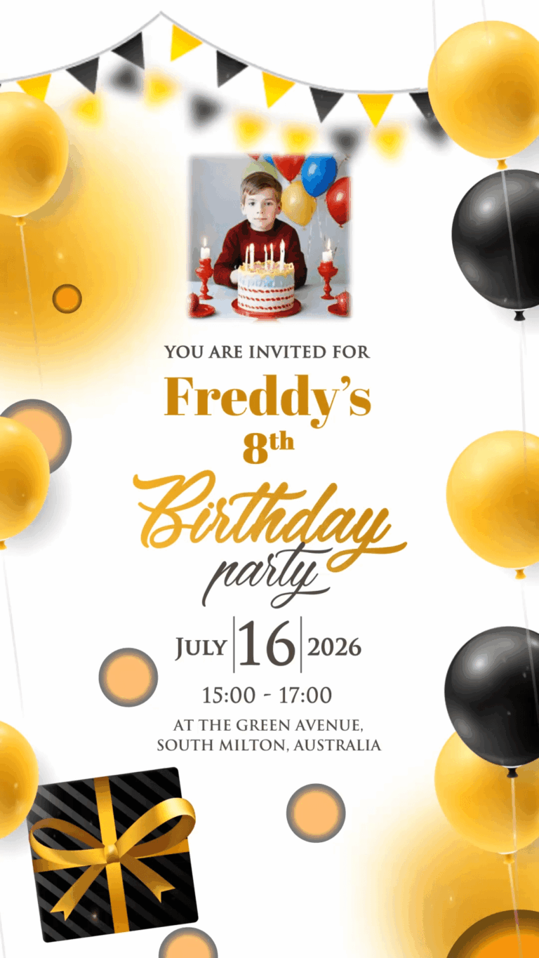Black And Yellow Balloons Theme Birthday Party Invitation Video With Photo