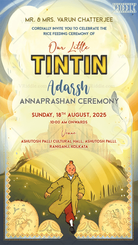 Celebrate Our Little Tintin's Annaprasana Invitation, A Joyful Event with a Tintin Twist Theme