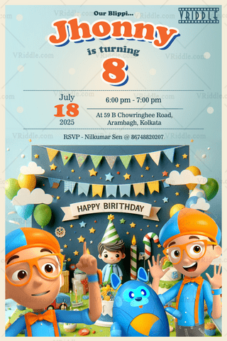 Celebrate Jhonny’s 8th Birthday Invitation with a Blippi Bash Theme ...