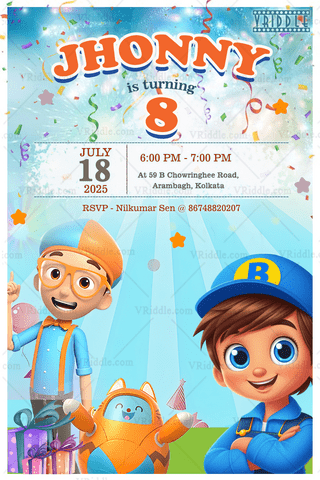 Eighth Birthday Invitation with Cartoon Theme Background – SeeMyMarriage