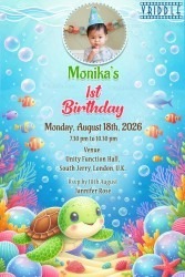 Dive Into Fun, Celebrate Our Baby Girl's First Birthday Invitation with an Under the Sea Theme Background