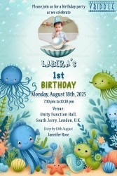 Under the Sea, Celebrate Our Baby Girl's First Birthday Invitation with Ocean-Theme Background