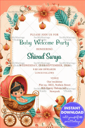 Adorable Baby Welcome Party Invitation with Peach Theme Background
