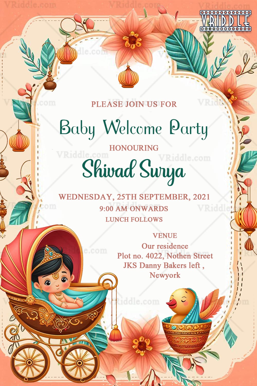 Adorable Baby Welcome Party Invitation with Peach Theme Background