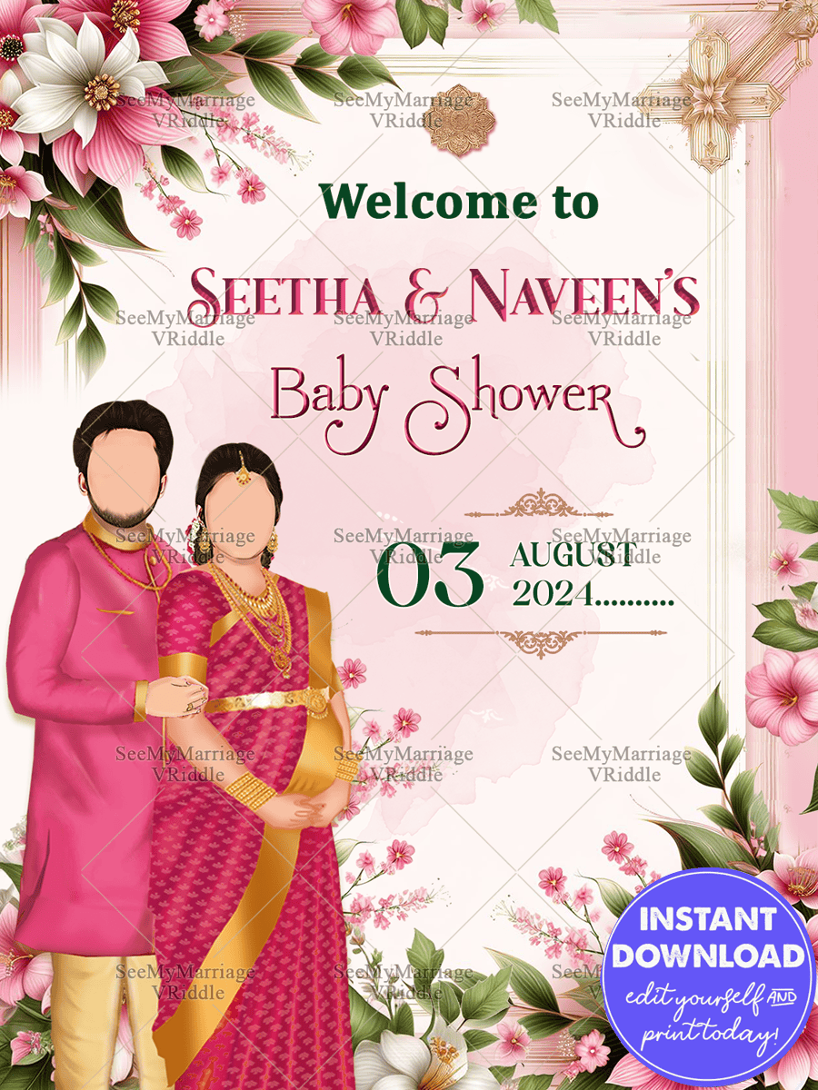 Baby Shower Banner with Pink Floral Theme Background