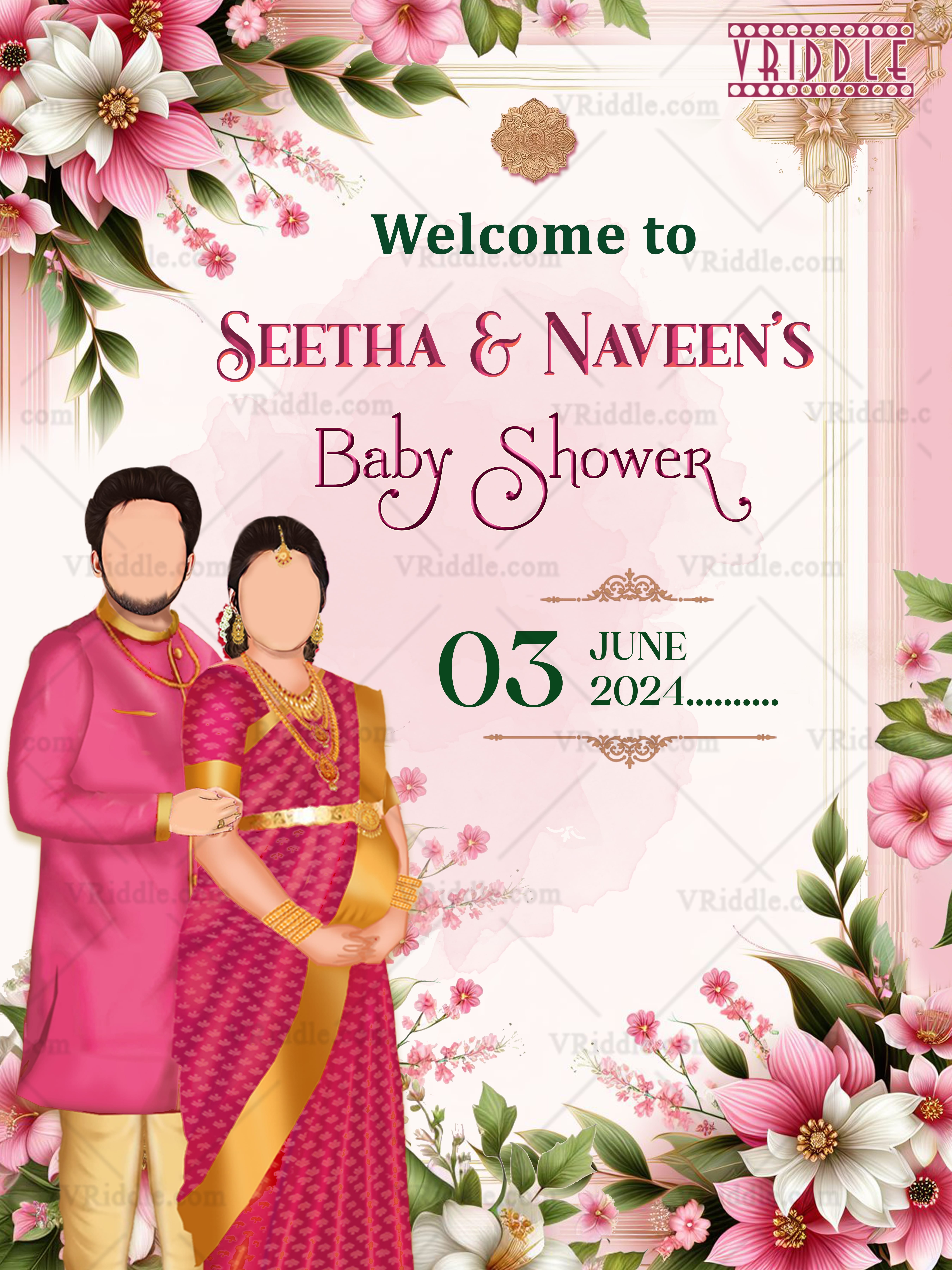 Baby Shower Invitation with Pink Floral Theme Background