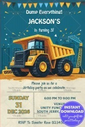 Birthday Bash Invitation with Dump-Truck Theme Background