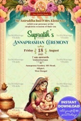 Celebrate Annaprashan Ceremony Invitation with a Divine Yashoda Krishna Theme