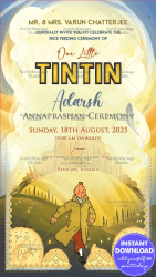 Celebrate Our Little Tintin's Annaprasana Invitation, A Joyful Event with a Tintin Twist Theme