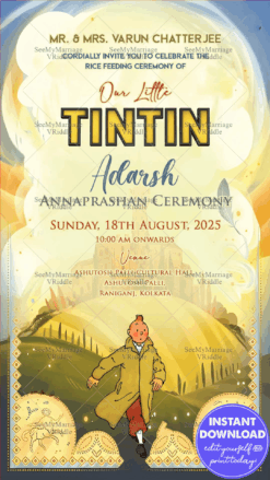 Celebrate Our Little Tintin's Annaprasana Invitation, A Joyful Event with a Tintin Twist Theme