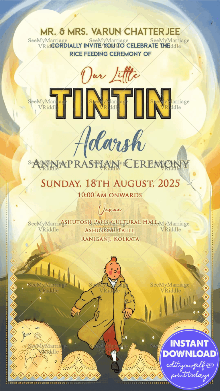 Celebrate Our Little Tintin's Annaprasana Invitation, A Joyful Event with a Tintin Twist Theme