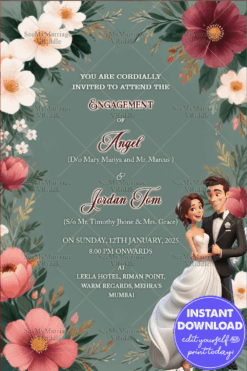 Charming Christian Engagement Invitation with Floral and Pastel Color Palette Theme Background