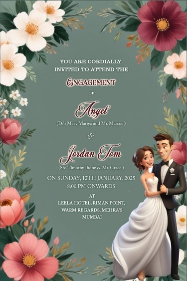 Charming Christian Engagement Invitation with Floral and Pastel Color Palette Theme Background