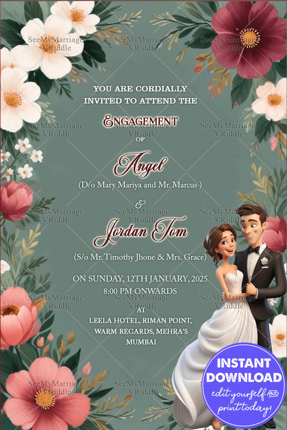 Charming Christian Engagement Invitation with Floral and Pastel Color Palette Theme Background