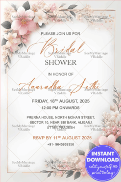 Charming Floral Bridal Shower Invitation with Pastel Theme Background