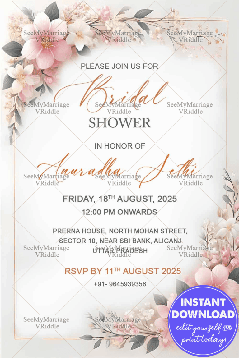 Charming Floral Bridal Shower Invitation with Pastel Theme Background