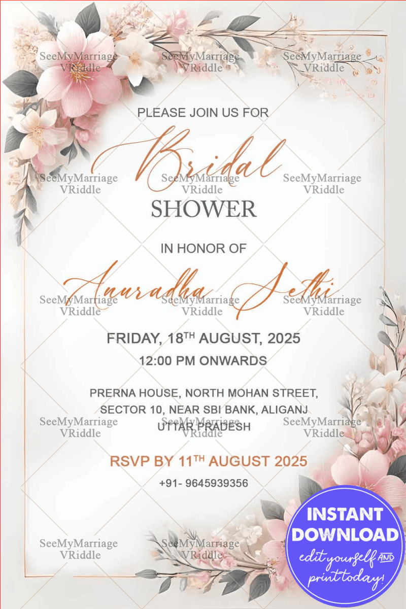 Charming Floral Bridal Shower Invitation with Pastel Theme Background ...