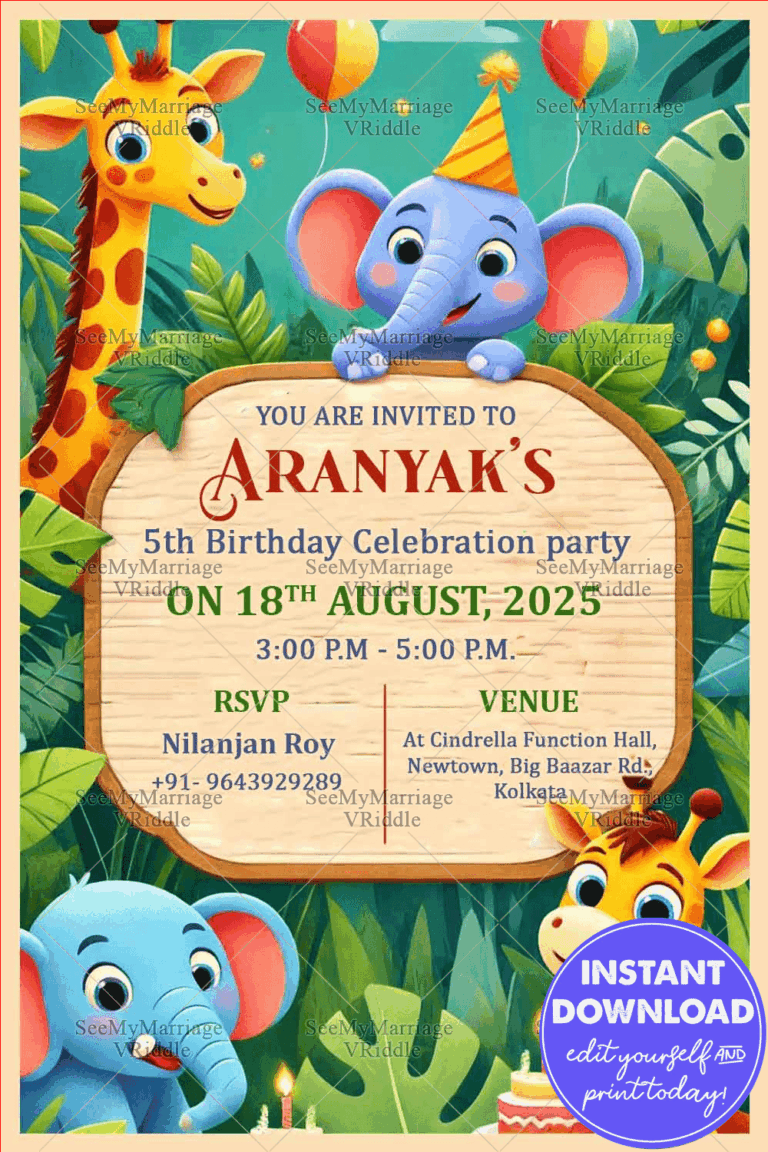 Colorful Jungle Themed Birthday Bash Invitation
