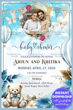 Delightful Baby Shower Invitation with Teddy Bear Theme and Add Photo Background