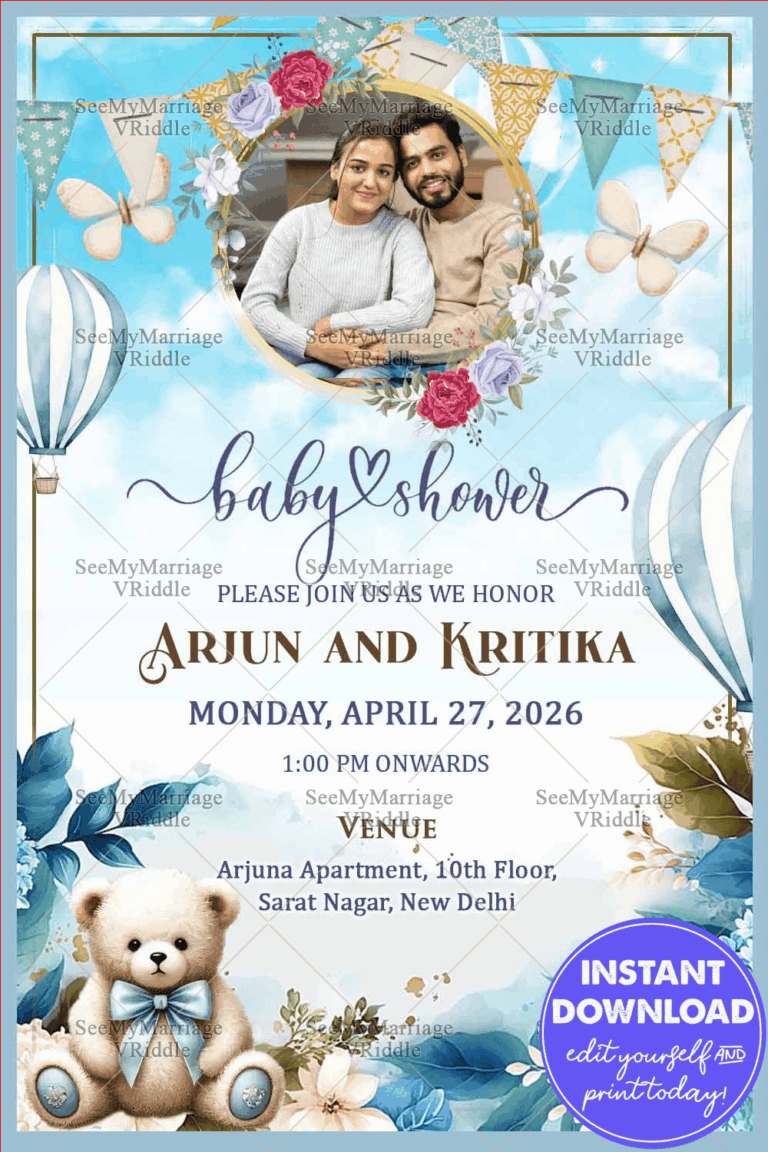 Delightful Baby Shower Invitation with Teddy Bear Theme and Add Photo Background