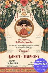 Dhoti Ceremony Invitation, Cream Color Theme With Floral Pattern Background