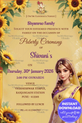 Disney princess Puberty Ceremony invitation with Sunflower Theme Background