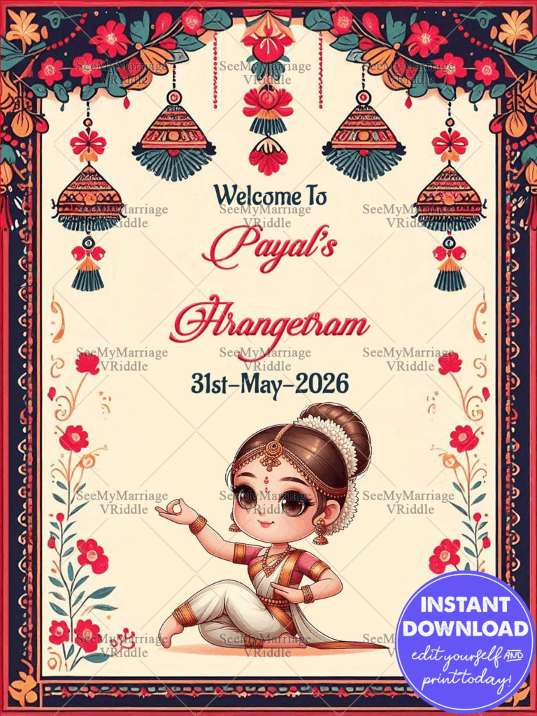 Elegance and Tradition, Arangetram Welcome Board design with Cream Theme Background