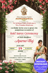 Elegant Nature-Themed Half Saree Ceremony Invitation