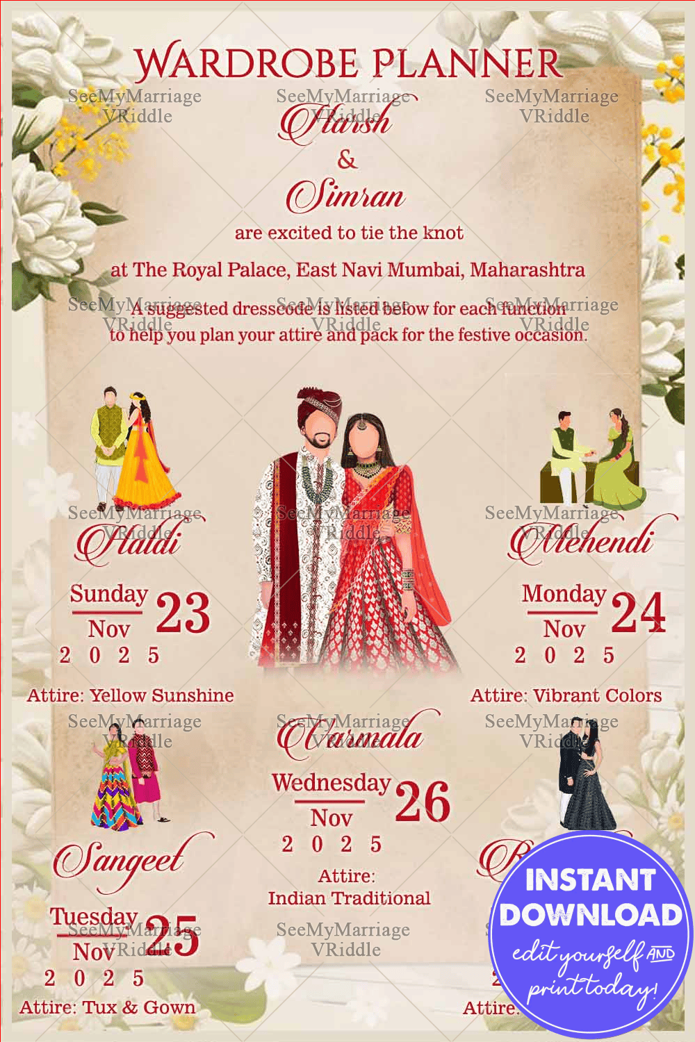 Elegant Wedding Wardrobe Planner Invitation with Pink Theme Background
