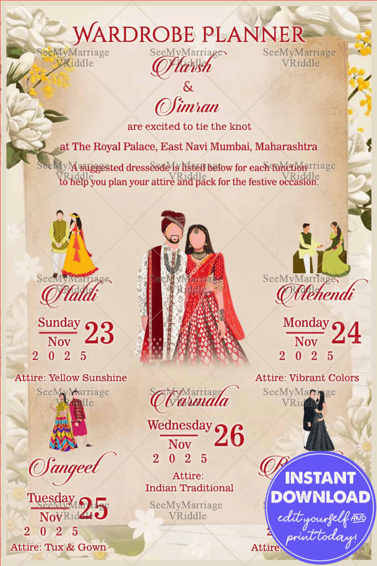 Elegant Wedding Wardrobe Planner Invitation with Pink Theme Background