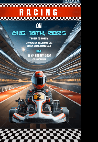 Exciting Go-Kart Racing Themed Invitation Video with Dynamic Design and Add Photo background