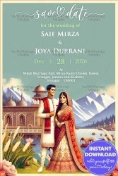 Exquisite Kashmiri-Themed Save the Date Wedding Invitation with Serene Mountains Background
