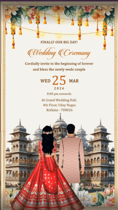 Grand Palace Wedding ceremony Invitation Video with White Theme Background