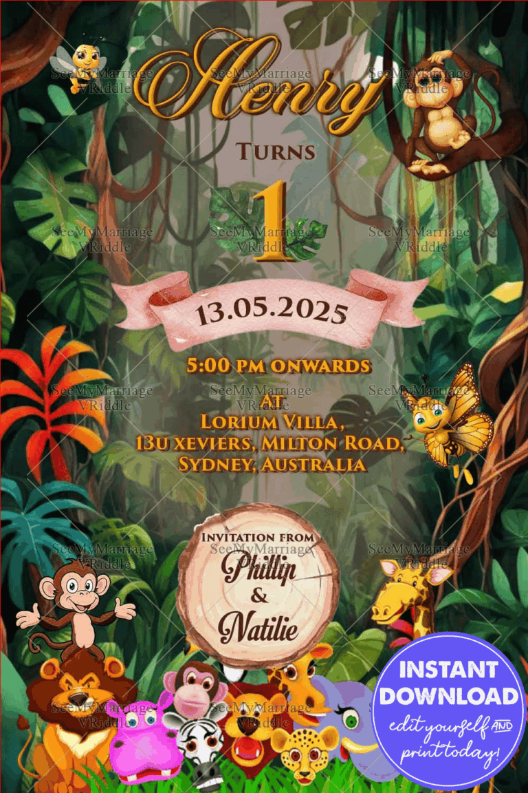Join Us for a Jungle-Themed First Birthday Celebration with Cartoon Animals and Fun