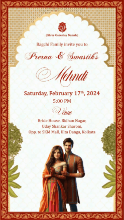 Traditional Kankotri Invitation with couple caricature - Haldi, Mehendi, Sangeet, Wedding and Reception events